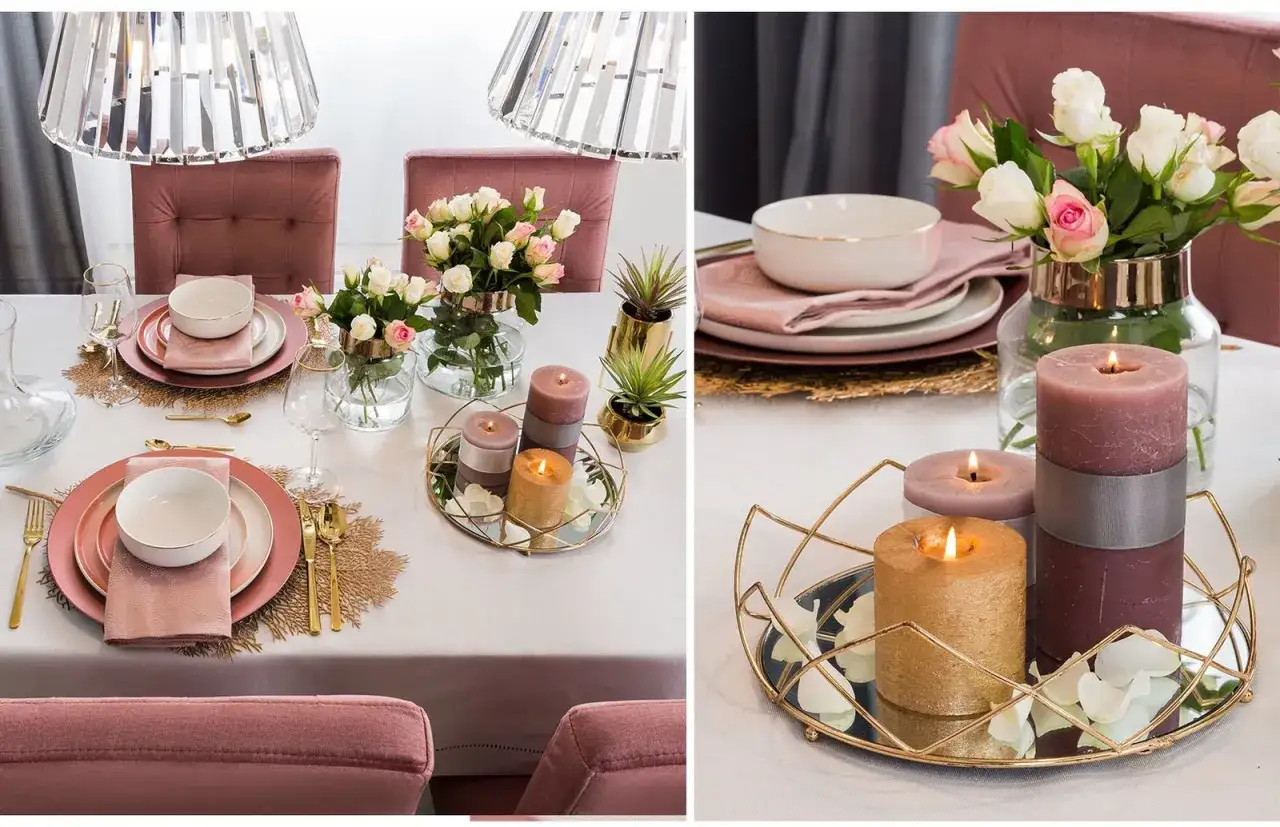 Romantyczny stół z eleganckimi tekstyliami